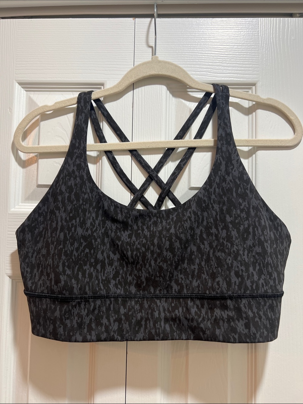 Lululemon Energy Longline Black Patterned Crisscross Sports Bra